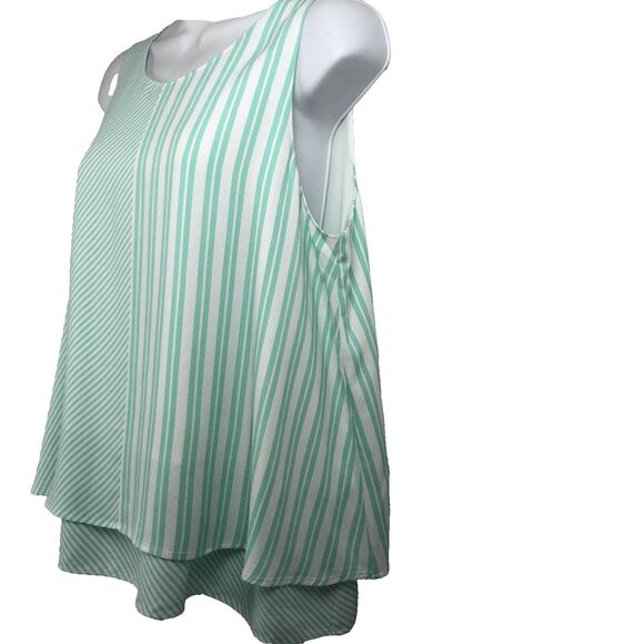 Crown & Ivy Womens Medium Split Back Layered Tank Green White Striped M Top - Picture 2 of 11